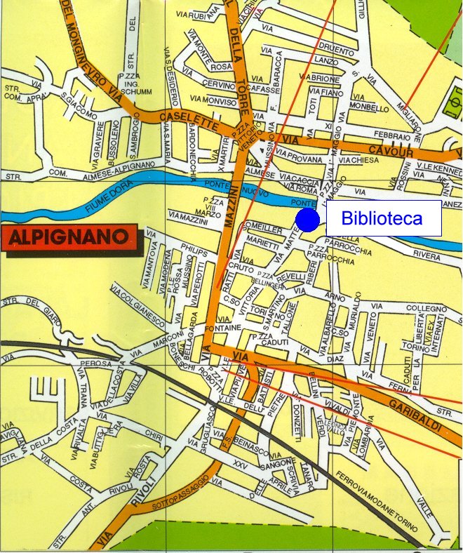 Cartina di Alpignano con indicazione della Biblioteca